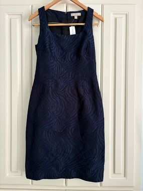 Banana Republic Navy Black Textured Animal Print Sleeveless Midi Dress 12 NWT